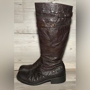 Geox ~ Woman Knee High Boots EU 38/US 8~ Studded~Buckle~Strap Accents Org $159
